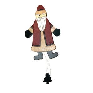 Vtg Folk Art Wooden Santa Claus Pull String Arms Legs Christmas Toy Holiday